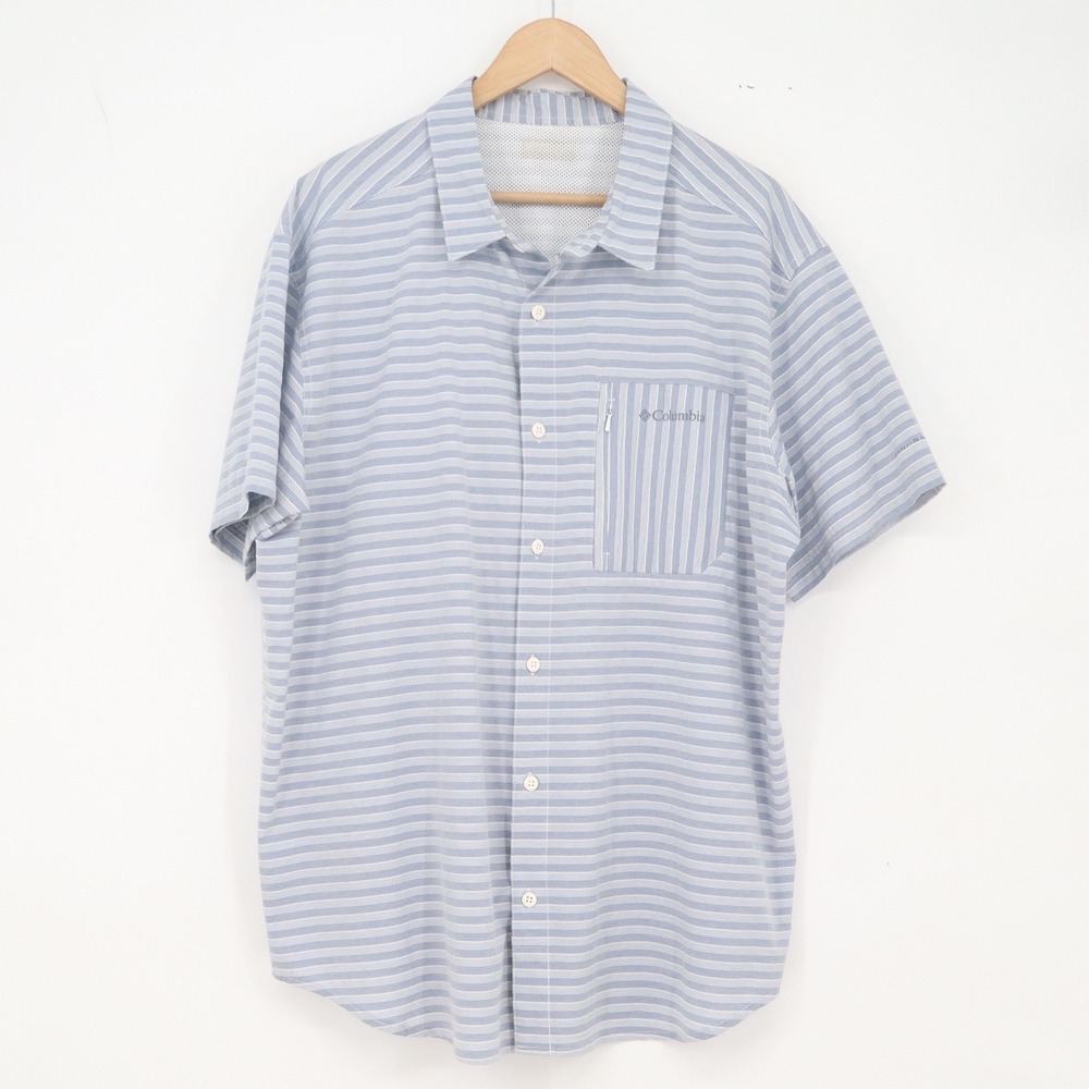 Columbia Shirt Mens XL Blue Striped Omni-Shade Button-Down Excellent